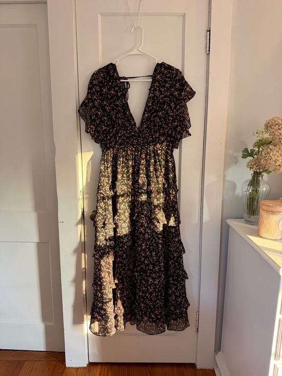 Petal & Pup Dresses & Skirts - Petal & Pup Black Floral Ruffle Midi Dress